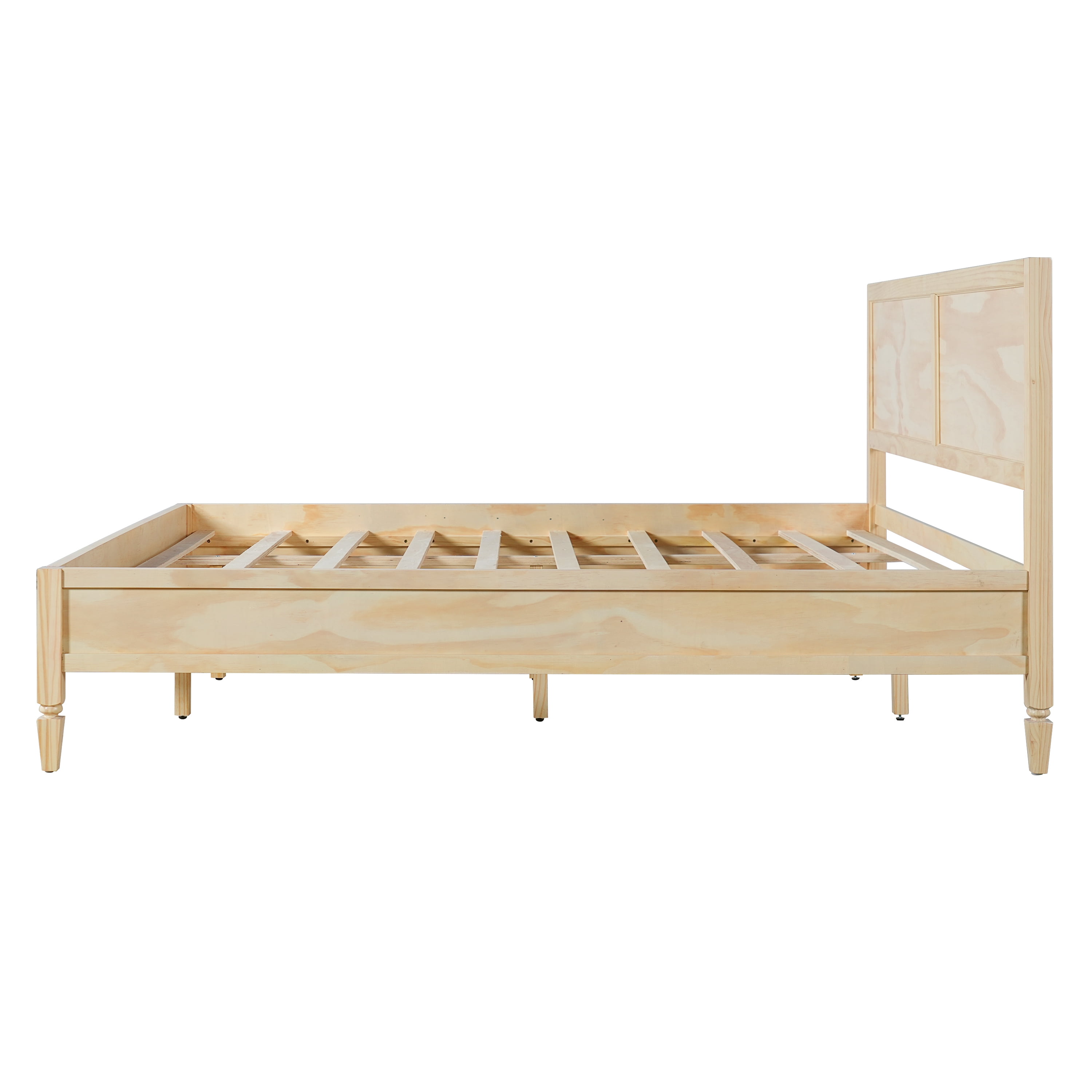 GARITIN King Size Wood Platform Bed Frame with Classic Panel Headboard, Wooden Slats Support, No Box Spring Needed, Easy Assembly, Natural