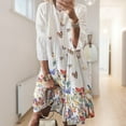thumbnail image 2 of Baohd Robe Midi à Manches Longues Imprimée Col Rond Grande Grande Balançoire Taille Haute Vêtements pour Femmes Blanc TG, 2 of 6