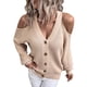 thumbnail image 1 of Suéter con botones para mujer, cuello en V, hombros descubiertos, Color puro, transpirable, suéter de manga larga para mujer para el trabajo diario de fiesta, 1 of 5