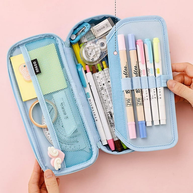 Cute Cartoon Pencil Case for Kids, Big Capacity Canvas Kawaii Pencil Pouch  with Zipper, Waterproof & Durable Compartment Large Storage Pencil Bag for  Girls Boys in School(Dark Blue - Rocket) 