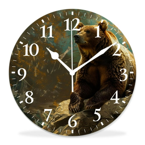 10 Inch Wall Clock Battery Operated Silent Clock Decorative for Office, Kitchen, Outdoor, Living RoomThe Moon Bear Wild Lovely