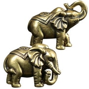 Retro Brass Elephant Desktop Decorative Ornaments for Wealth and Fortune 2pcs Thai Statue Metal Vintage Shopdandy