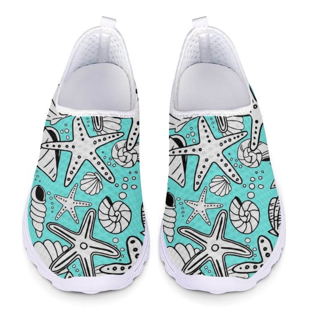 Zapatos casuales con estampado de conchas de moluscos para mujer, zapatos planos deportivos clásicos para exteriores, zapatos de malla livianos y transpirables de nueva moda