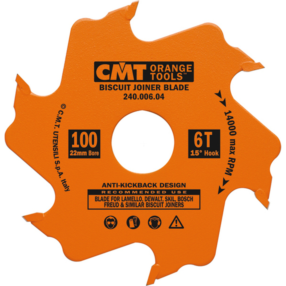 Lame Fraiseuse CMT 100mm - Biscuit Cannelé 6 Dents | Revêtement PTFE