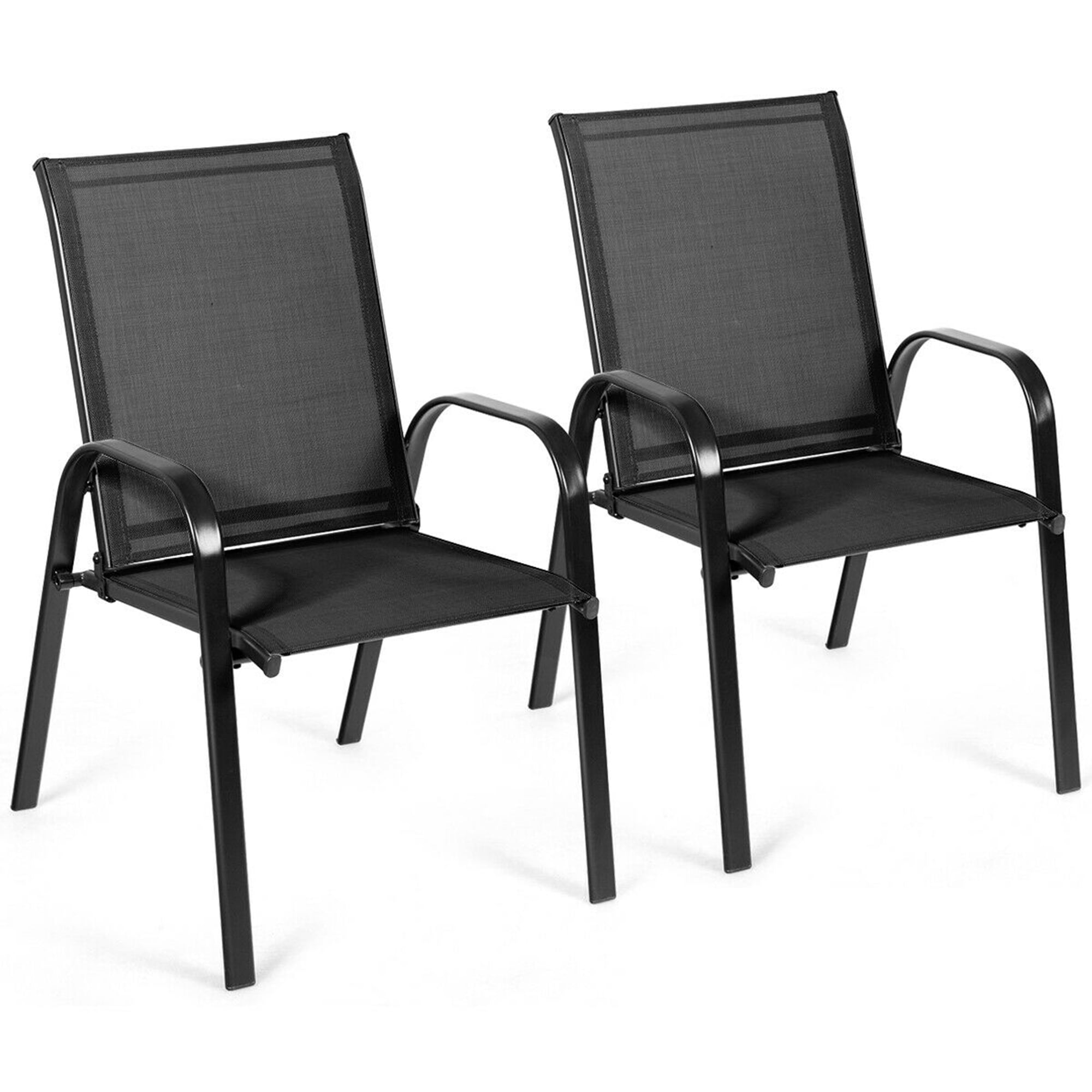 Gymax Set of 2 Patio Chairs Dining Chairs w/ Steel Frame Yard Outdoor Black