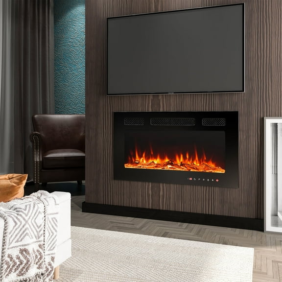 Mondawe 30" Electric Fireplace Inserts Recessed and Wall Mounted, Fireplace with Remote Control and Adjustable Flame Color, 750/1500W, Black