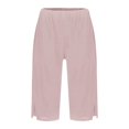 thumbnail image 4 of WTOBBY Women's Fashion Solid Color Loose-Fit Elastic Waist Cotton Linen Casual Bermuda Shorts with Side Pockets, Comfortable and Breathable for Summer Outfits,Pink M, 4 of 5