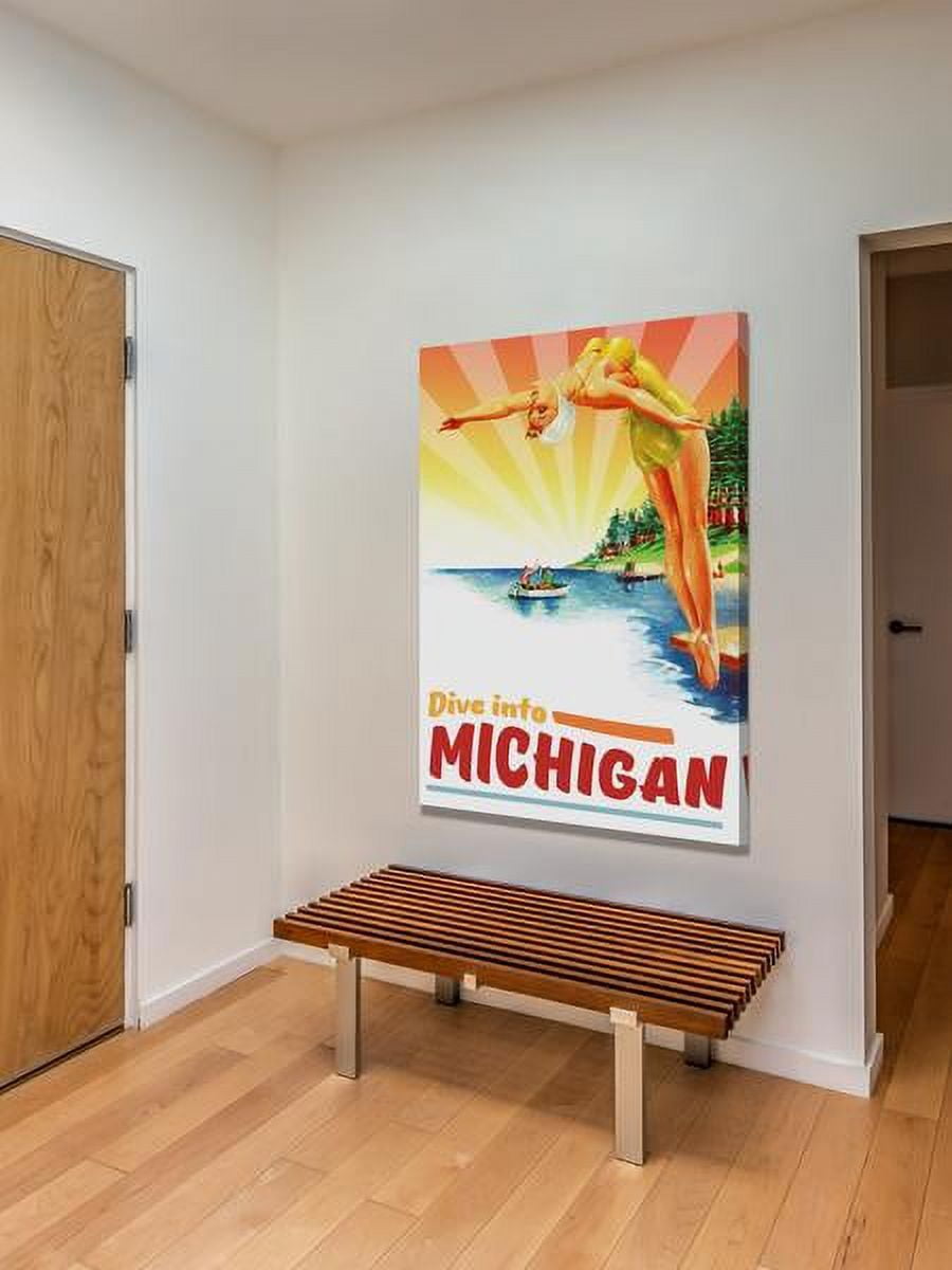 "Travel Poster Michigan" Painting Print on Wrapped Canvas