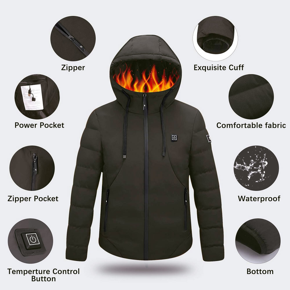 UKAP Men Electric Coat Heated Jacket Hooded Outwear Outdoor Warmth Jackets with 10000mAh Power Bank - image 4 of 11
