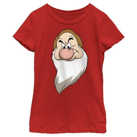 Girl's Snow White and the Seven Dwarfs Grumpy's Face  Graphic Tee Red Large