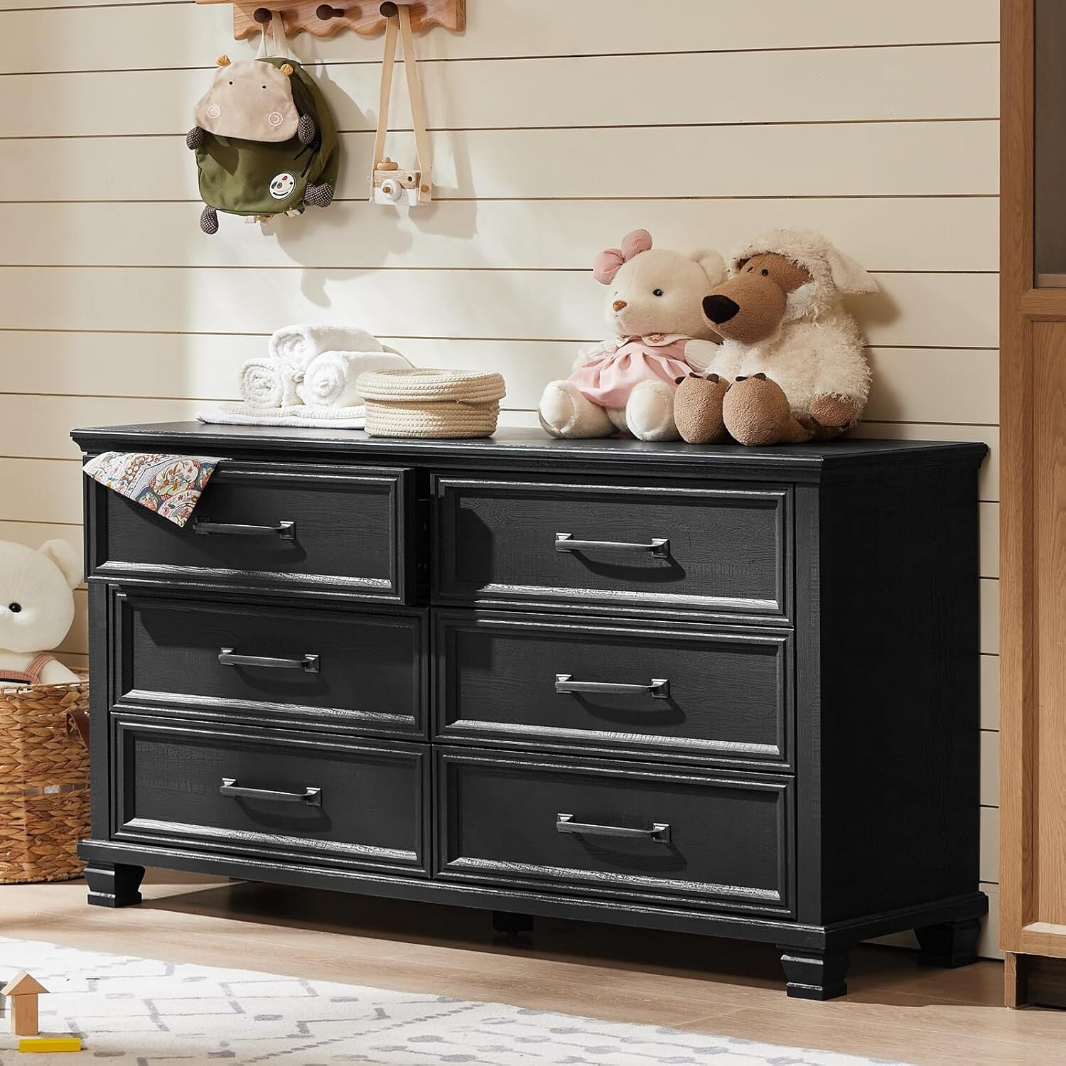 LELELINKY 6 Drawer Dresser for Bedroom, Chest of Drawers Wood Storage Cabinet for Living Room, Black