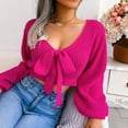 thumbnail image 6 of IROINNID Womens Sweater Knit V-Neck Pullover Sweater Solid Color Casual Cropped Long Sleeve Autumn Winter Blouse Bow-Knot Sweater Tops, 6 of 8