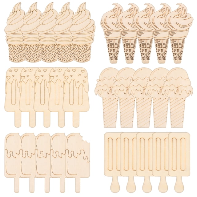 Recortes de madera en forma de helado, madera para pintar recortes para arte y manualidades, 30 sets