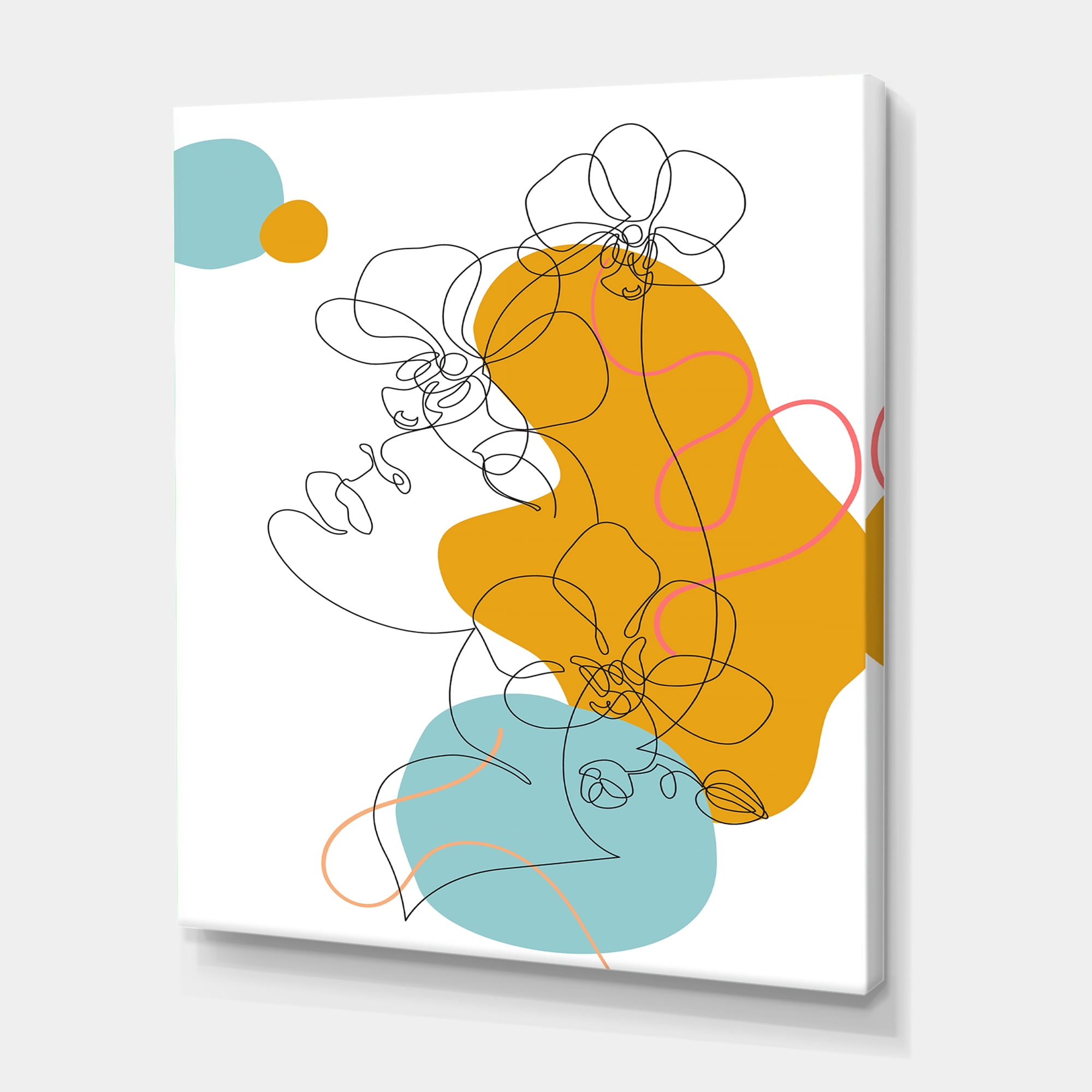 Designart ' Beautiful Woman Portrait With One Line Drawing ' Modern Canvas Wall Art Print
