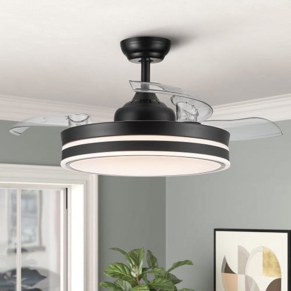 Saim 42 inch Black Frame Retractable Ceiling Fan with Lights Remote Control, 3 Blades 6-Speed Ceiling Fans for Bedroom, Kitchen, Living Room