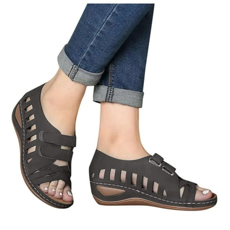 new home gifts for home Women s Sandals Shoes Wedges Flip Flops Fashion Buckle Strap Sandals Summer Shoes For Women Pu Coffee