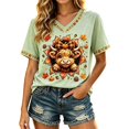 thumbnail image 2 of Thanksgiving T Shirts for Women Short Sleeve V Neck Casual Funny Cute Highland Cow Graphic Tee Shirt, 2 of 6