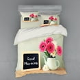 thumbnail image 1 of Saying Duvet Cover Set, Blackboard the Phrase Morning Written on It Next to Vase Fresh Flowers, Bedding Set with Shams and Fitted Sheet, 3 Sizes, by Ambesonne, 1 of 3