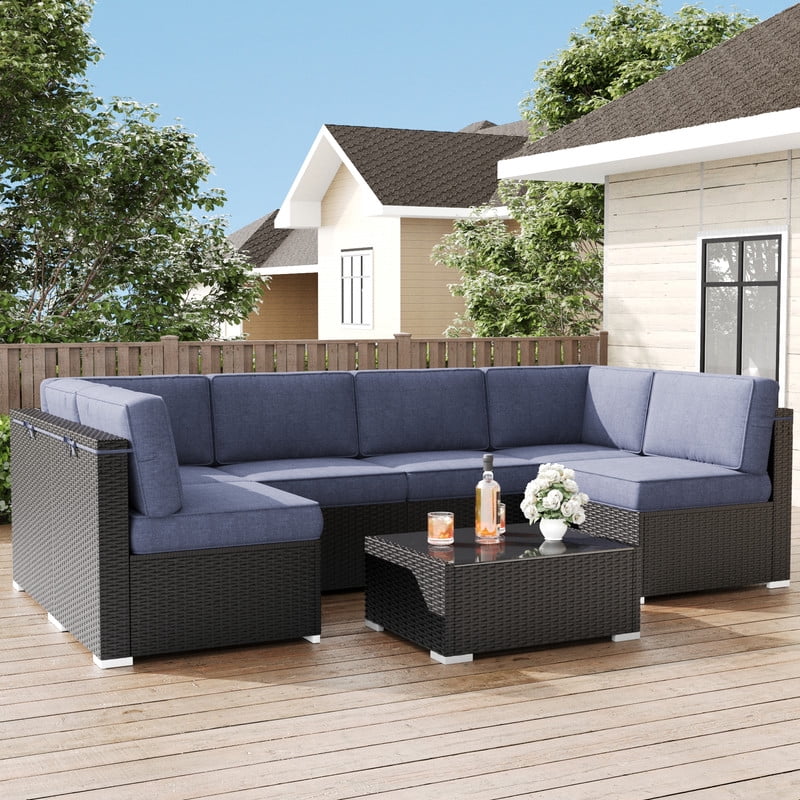 LayinSun Outdoor Furniture Replacement Cushions for 6 Seat Patio Rattan Wicker Sectional Conversation Sofa Set, 14-Piece Cushions Set