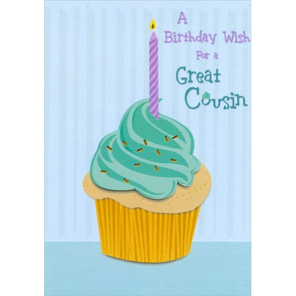Designer Greetings Large Cupcake with Blue Frosting and Purple Candle Birthday Card for Teen : Teenage Cousin