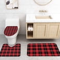 thumbnail image 4 of FMSHPON RedBlack Checkered 4 Piece Bathroom Set Shower Curtain Bath Rug Contour Mat and Toilet Lid Cover, 4 of 7