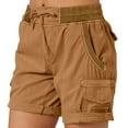 thumbnail image 1 of Khaki Cargo Shorts for Women Plus Size Dressy Casual 7 Inch Inseam High Rise Golf Drawstring Summer 2025 Vacation Hiking with Pockets, 1 of 4