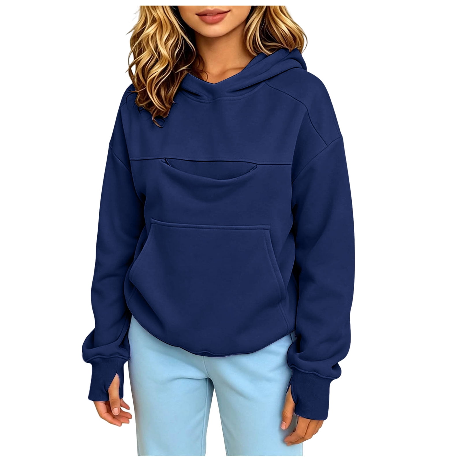 Povozer Kids Clothes Girls Casual Cat Hoodie With Pouch Pet Kids Sweatshirt Fleece Lined Pullover Boys Girls Hoodies Size 11-12 Years Navy