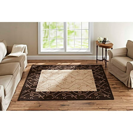 Better Homes and Gardens Tulip Scroll Woven Rug, Dark Brown, Beige and Tan