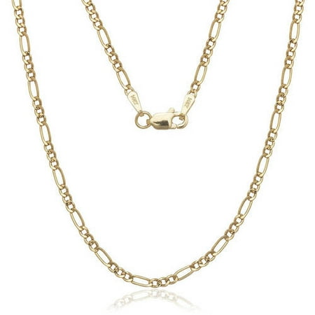 A&M 10k Solid Gold High Polished Figaro Necklace, 1mm, 22"