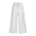 thumbnail image 4 of CHGBMOK Women's Plus Size Palazzo Pants Elastic High Waist Drawstring Wide Leg Pants Flowy Floor-Length Trousers with Pockets Loose Casual Pants, 4 of 9