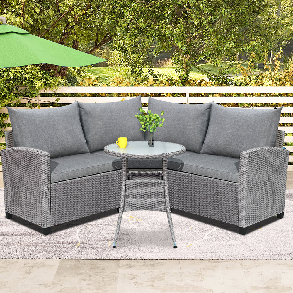 4 Piece Patio Dining Set, 3 Rattan Wicker Chairs and Coffee Table, All-Weather Patio Conversation Set with Cushions for Backyard, Porch, Garden, Poolside, L4654 - image 1 of 10