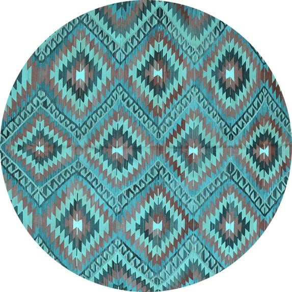 Ahgly Company Indoor Round Southwestern Light Blue Country Area Rugs, 5' Round