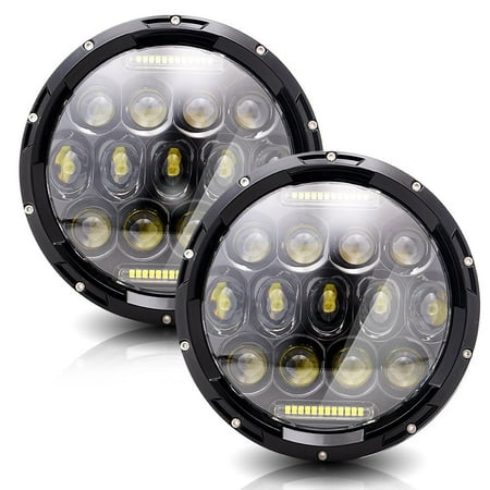 7 INCH 75W Led Round Headlight For Jeep Wrangler Hummer H1 H2 Toyota Land Rover Defender Harley Davision Motorcycle Amber White Turn Signal Lights High/Low Beam with H4-h13 Adapter Black (Best Harley Led Headlight)