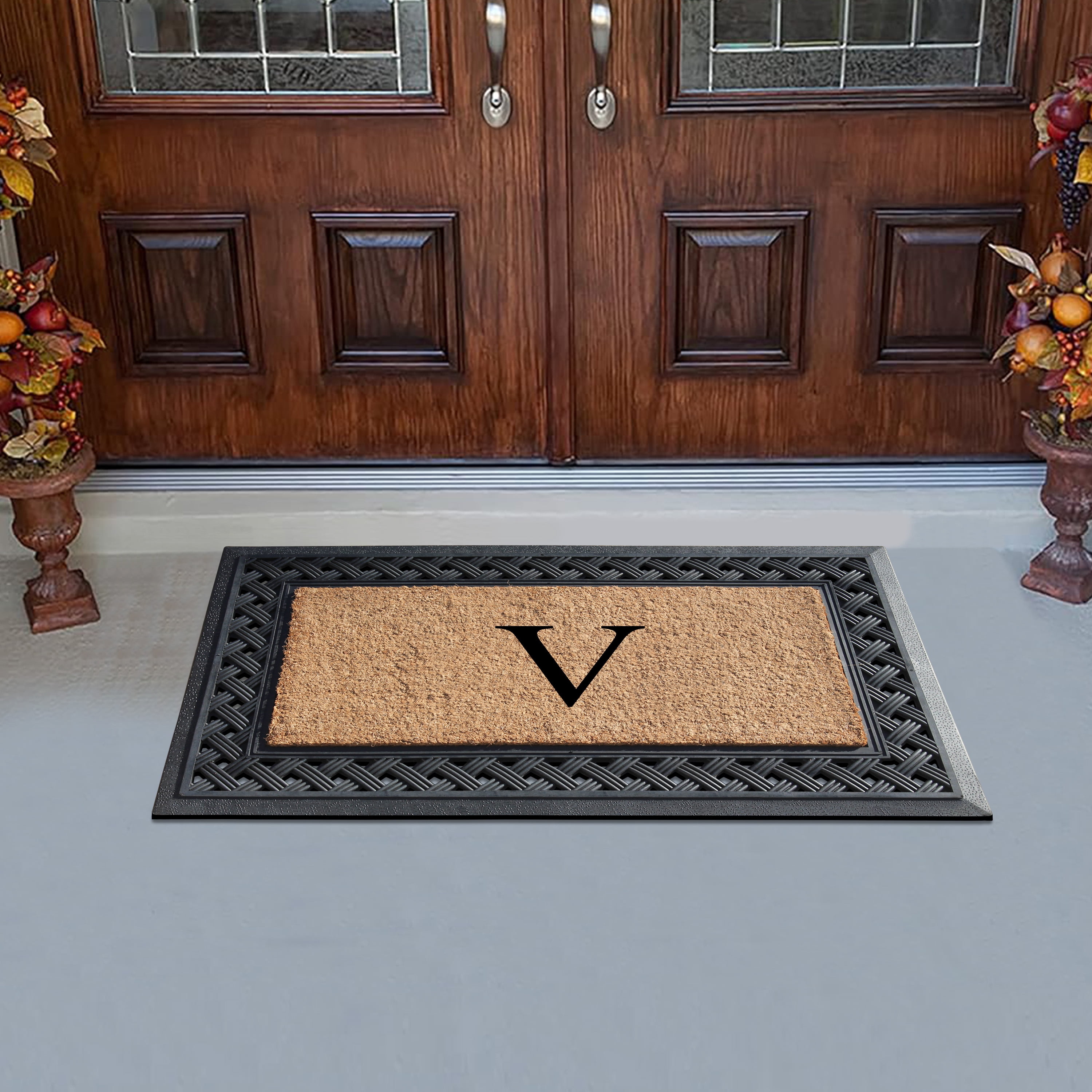 A1 Home Collections Paisley Rubber and Coir Outdoor Doormat, Non-Slip Backing, Black/Beige 23 x 38
