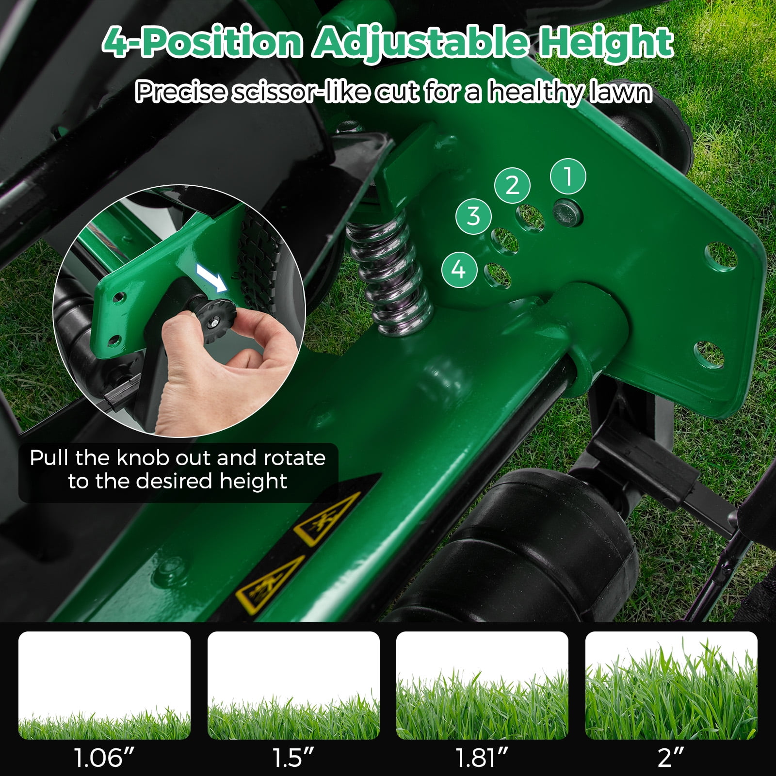 Gymax 14'' Manual Reel Mower w/ 5-Blade 6.6 Gallon Removable Grass Catcher for Garden Green