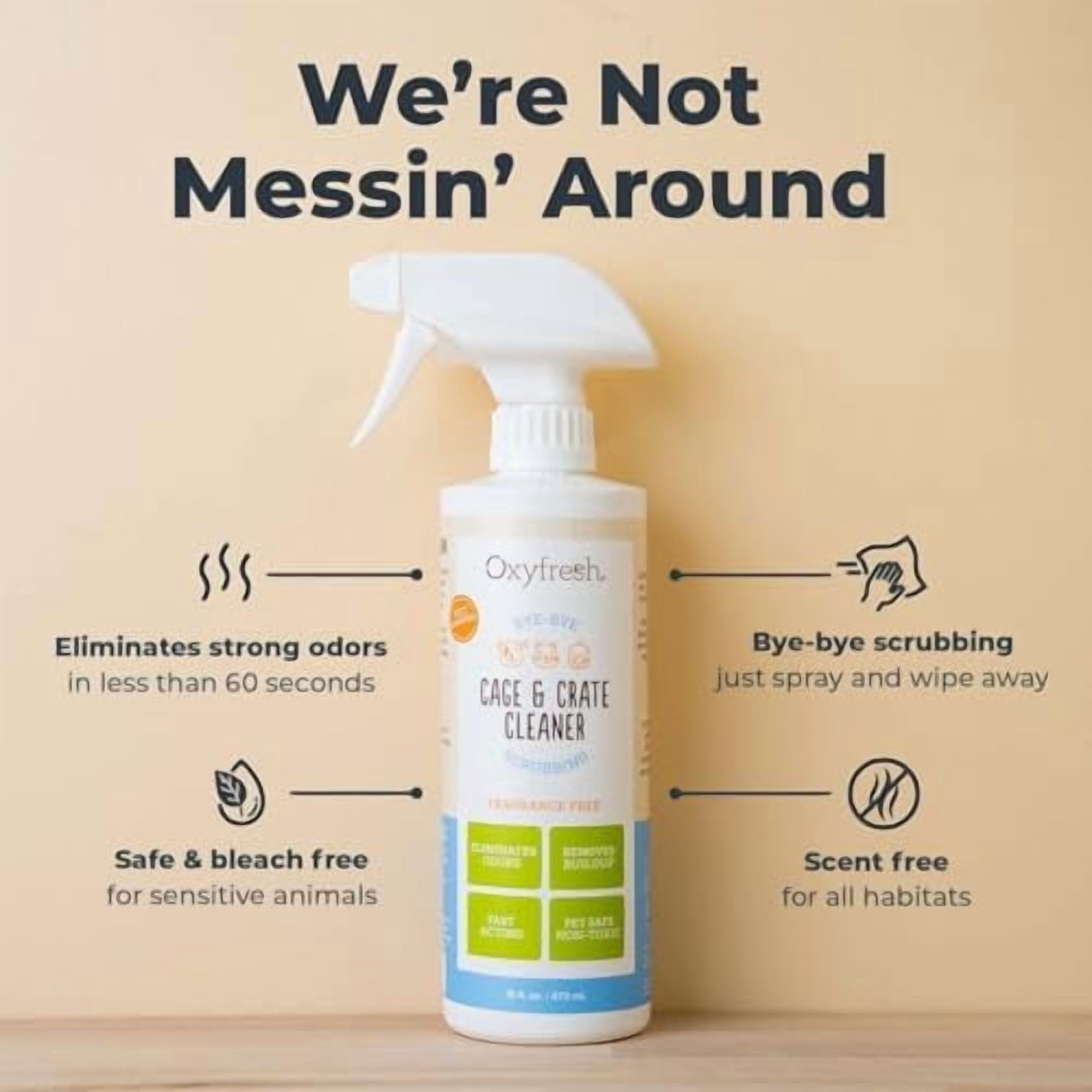 Premium Crate & Cage Cleaner – Professional Dog Crate & Small Animal & Bird Cage Odor Eliminator – Quickly Cleans, Removes Poop & Deodorizes Pet Odors – Safe & Bleach Free