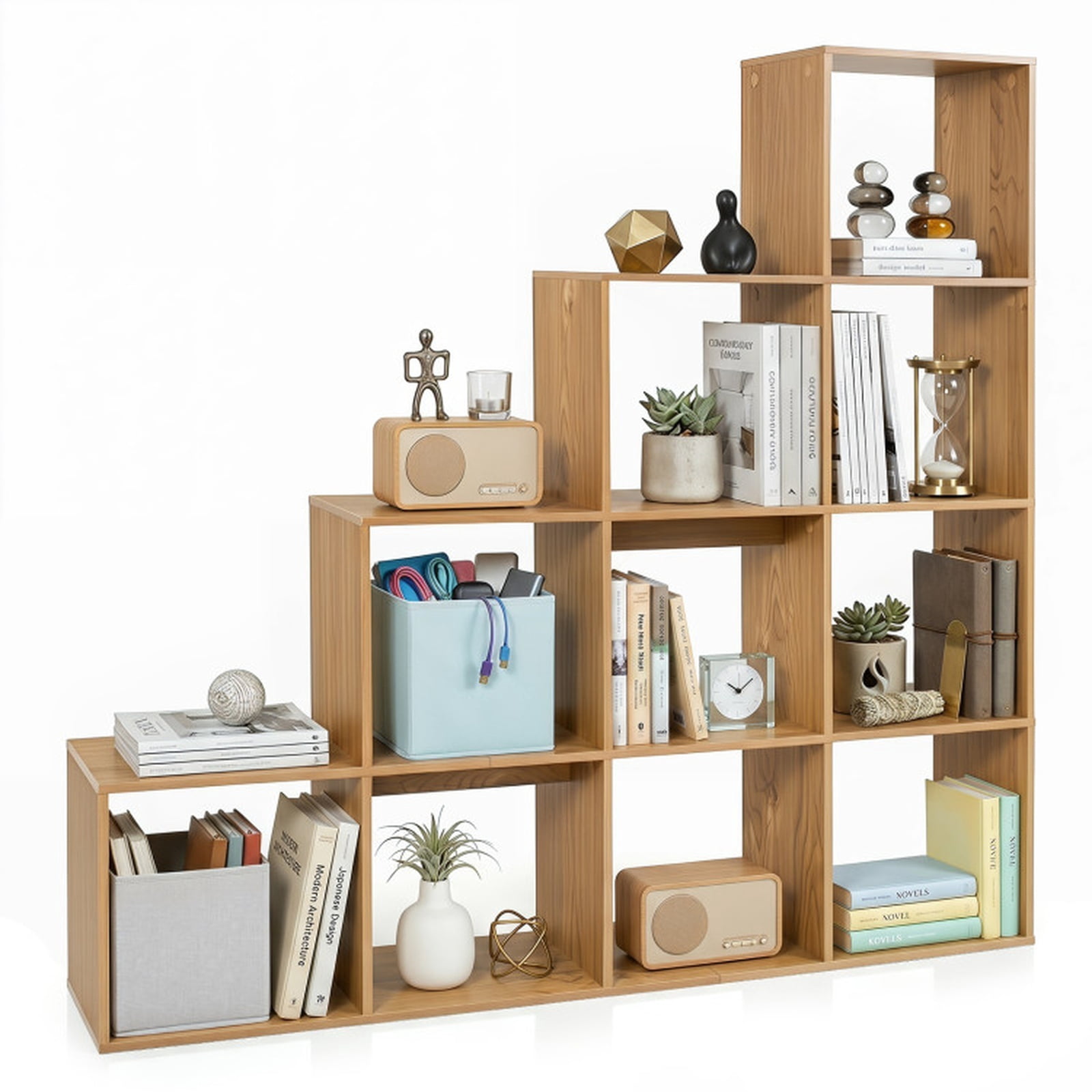 Furnibear 4-Tier Tall Bookshelf with 10 Open Cubes Anti-Tipping Kits and Screw Hole Covers for Home Office and Living Room, White