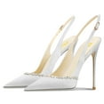 thumbnail image 4 of FSJ Women Classic Sparkling Rhinestone Pointed Closed Toe Slingback Slip On Stilettos High Heels Pumps Buckle Wedding Dressy Shoes Size 8 White, 4 of 5