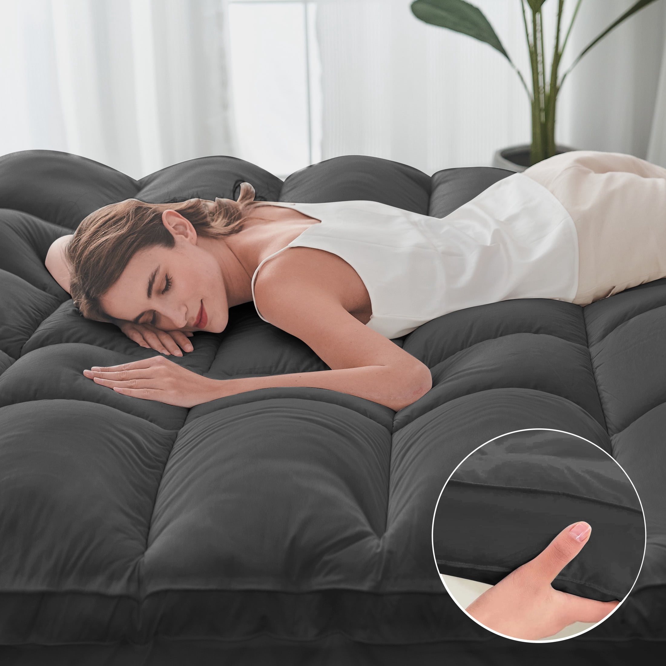 Teler Mattress Topper Full Size for Back Pain, 400TC Extra Thick Mattress Pad Pillow Top, Quilted Fitted Mattress Protector Cover with 8-21" Deep Elastic Pocket, Soft & Breathable, Grey