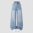 thumbnail image 2 of NOLDARES Girls Jeans Denim Elastic High Waisted Wide Leg Baggy Cargo Pants with Pockets 7-14 Years(Light Blue,14-15 Years), 2 of 4