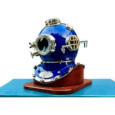 US Navy Mark V Scuba Diving Helmet with Wooden Base | 18" Deep Sea Nautical Decorative Helmet | Maritime Ship's Collectible