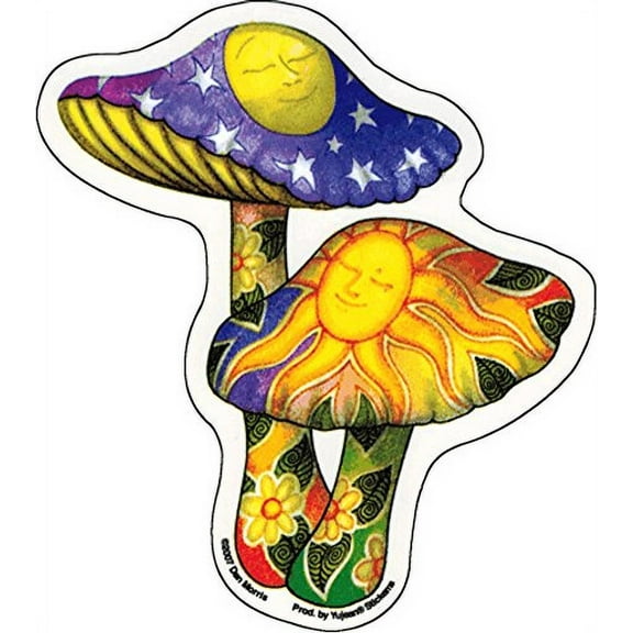 Dan Morris - Mushrooms, Sun and Moon - Vinyl Sticker Decal, Multi-Color - 4.5" x 5"