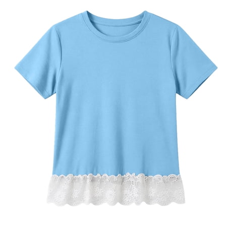 OSOLU Girls T-Shirts Casual Short Sleeve Solid Color Crew Neck Soft Comfortable Everyday Wear Trendy Trip Tees