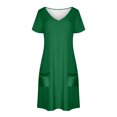 thumbnail image 4 of Vestido Corto de Verano de Moda de Color Sólido Vestido Casual de Cuello en V de Manga Corta, Desgaste Ligero de Poliéster para las Mujeres, Lavado de Manos, 4 of 9