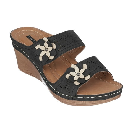 

GC Shoes Womens Open Toe Memory Foam Wedge Sandals Summer Platform Heels Low Heeled Double Strap Slides Cie/Bronze/10