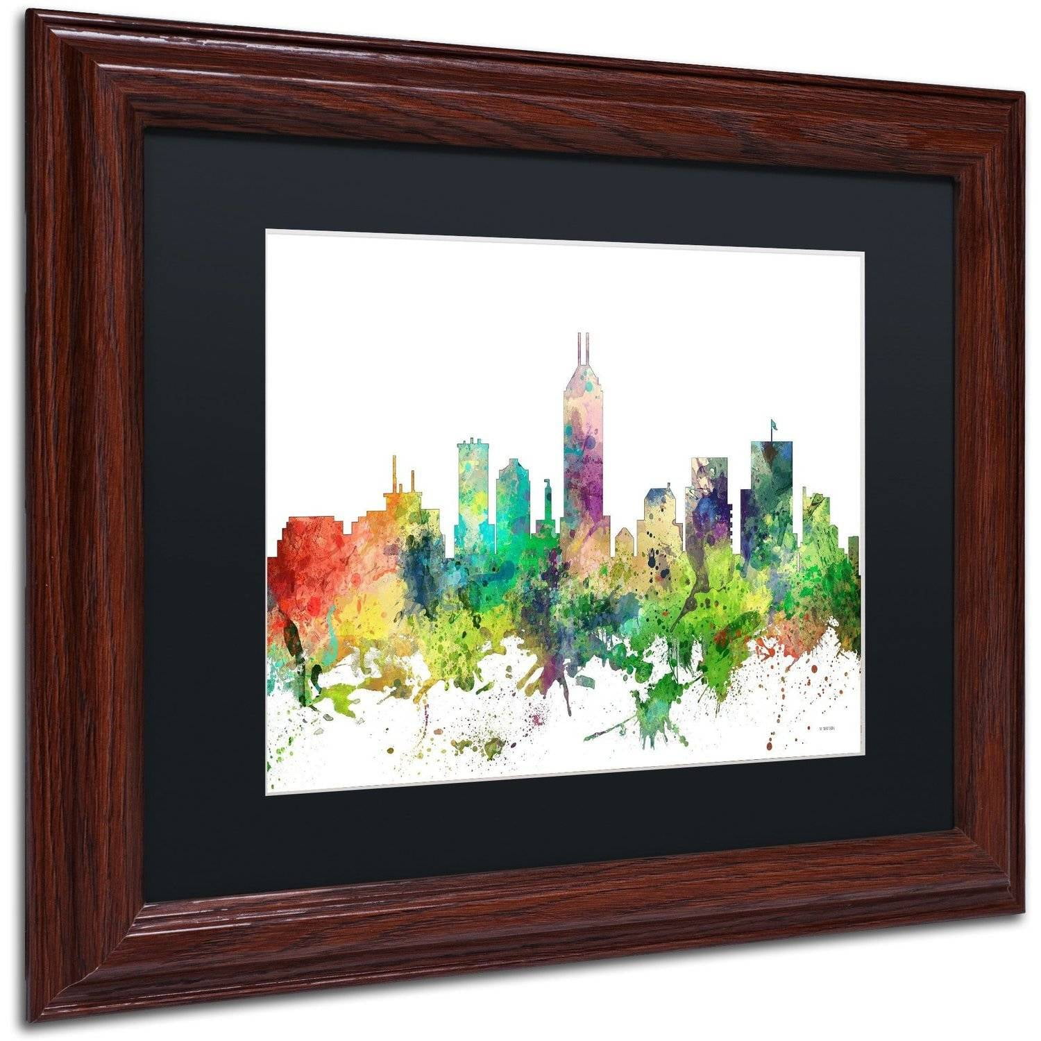 Trademark Fine Art "Indianapolis Indiana Skyline SP" Canvas Art by Marlene Watson, Black Matte, Wood Frame