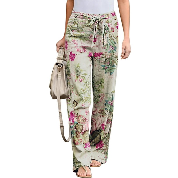 Casual Soft Pajama Pants for Women Floral Print Drawstring Casual Palazzo Lounge  Pants Wide Leg Loose Trousers For Nightwear 