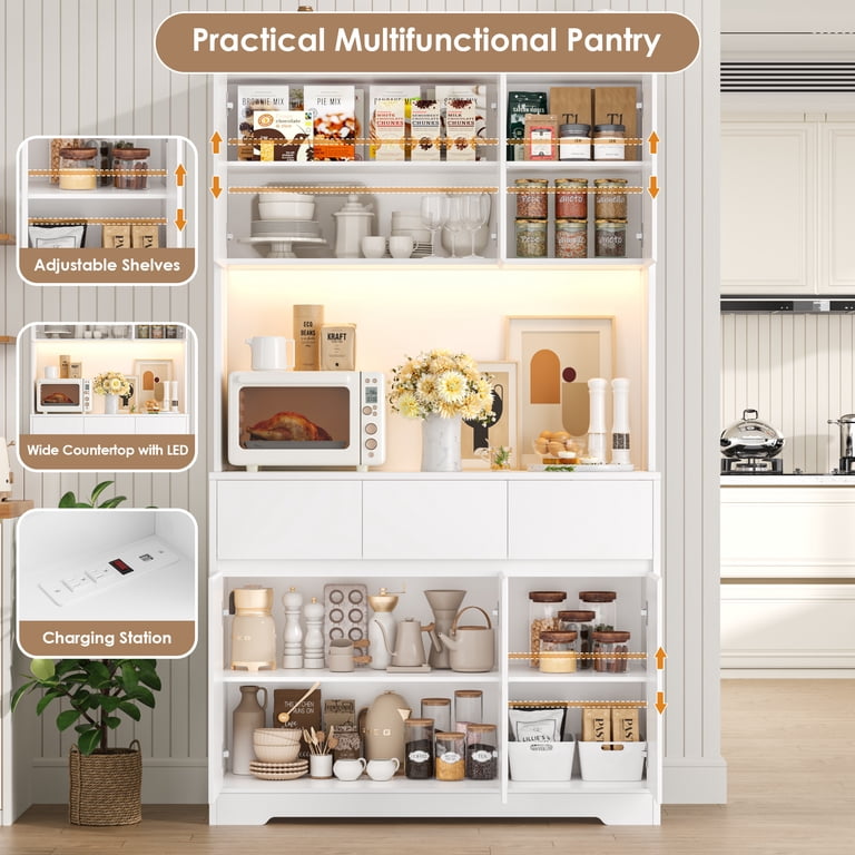 70.9" Kitchen Pantry Cabinet with Charging Station & Led Light photo 6