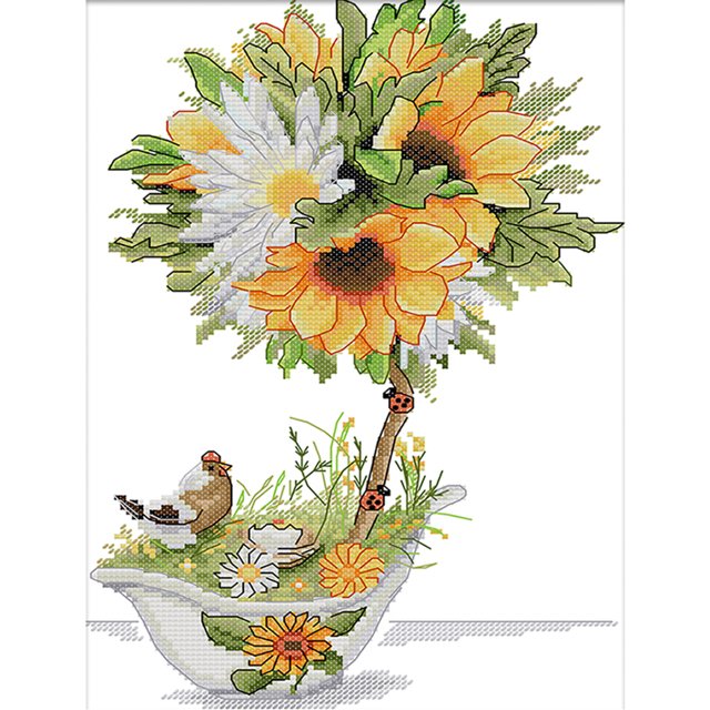 Hilo de bordar 1 algodón ecológico parcial 14CT Kit de punto de cruz de girasol impreso Hugtrwg Para estrenar