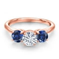 thumbnail image 3 of Gem Stone King 18K Rose Gold Plated Silver White Moissanite and Blue Created Sapphire Engagement Ring for Women | 2.00 Cttw | Round 6MM | Gemstone Birthstone | Size 5, 3 of 7